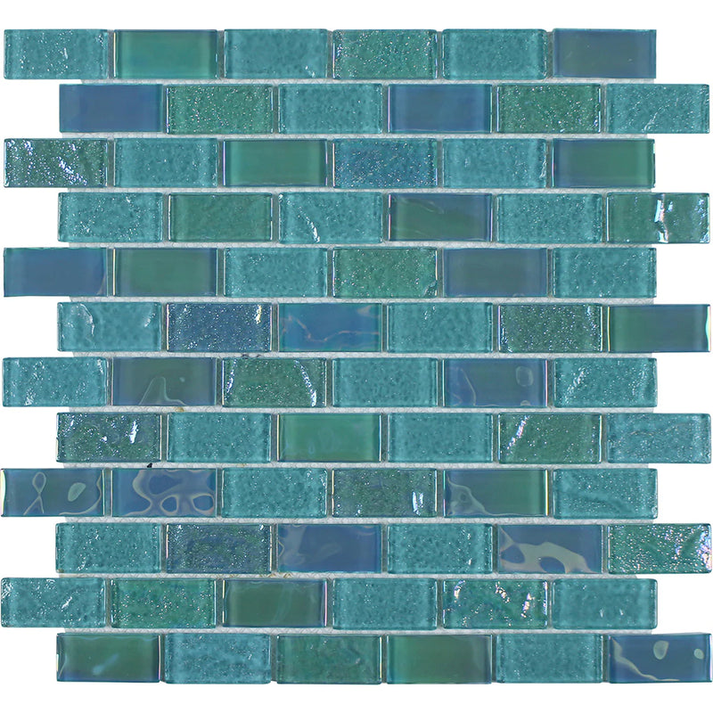 Aquatica Green 1"x2" Glass Mosaic Tile 12"x12" - Mercury Collection