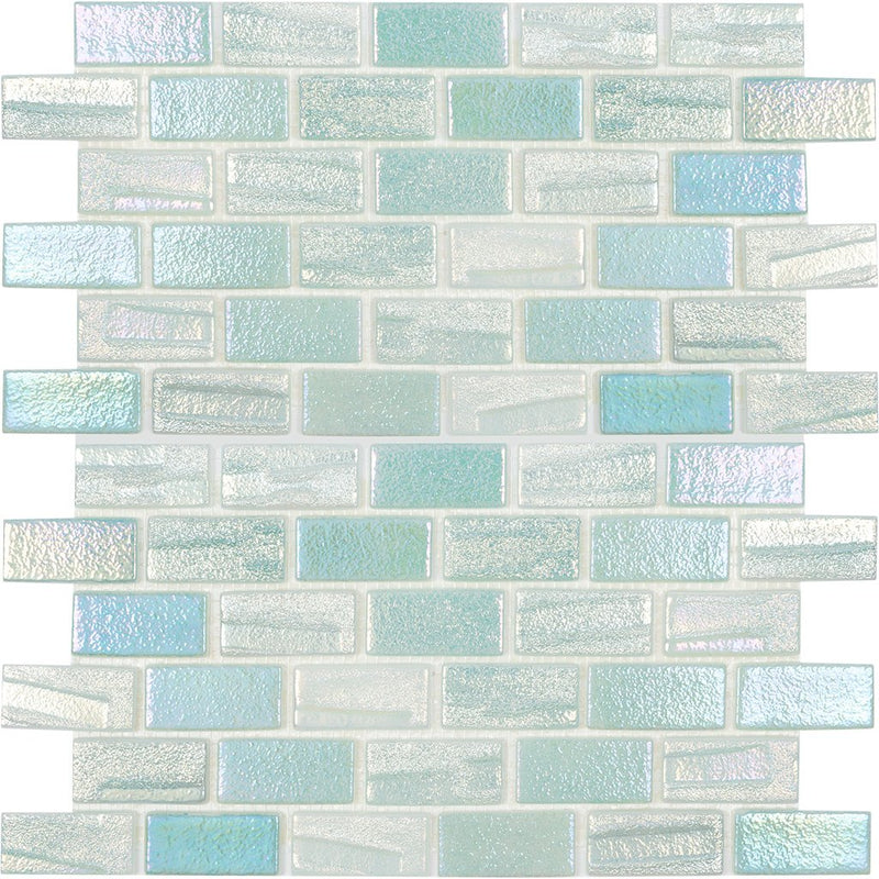 Aquatica Green 1"x2" Glass Mosaic Tile 12"x12" - Illusions Collection