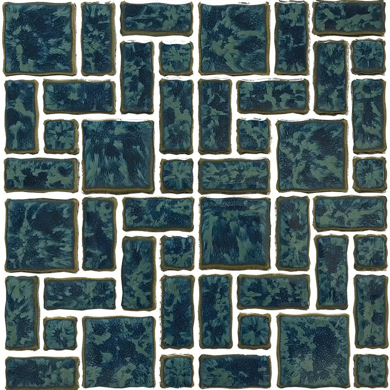 Aquatica Gulf Blue Random Pattern Porcelain Mosaic Pool Tile 12"x12" - Reflection Collection