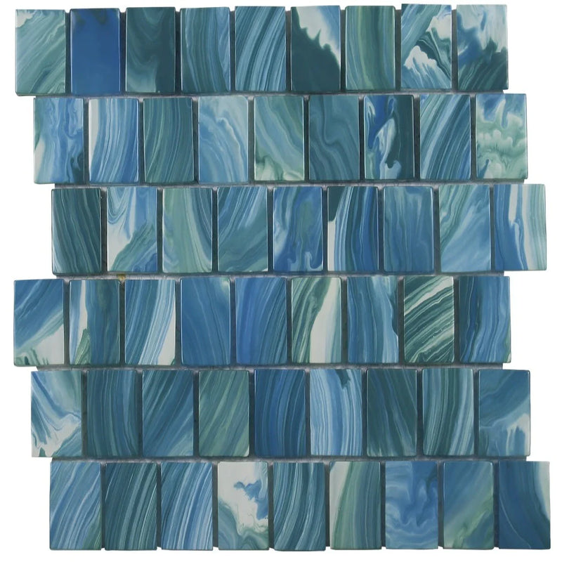 Aquatica Gulf Stream 1.5"x2" Glass Mosaic Tile 11.75"x11.5" - Slip Stream Collection