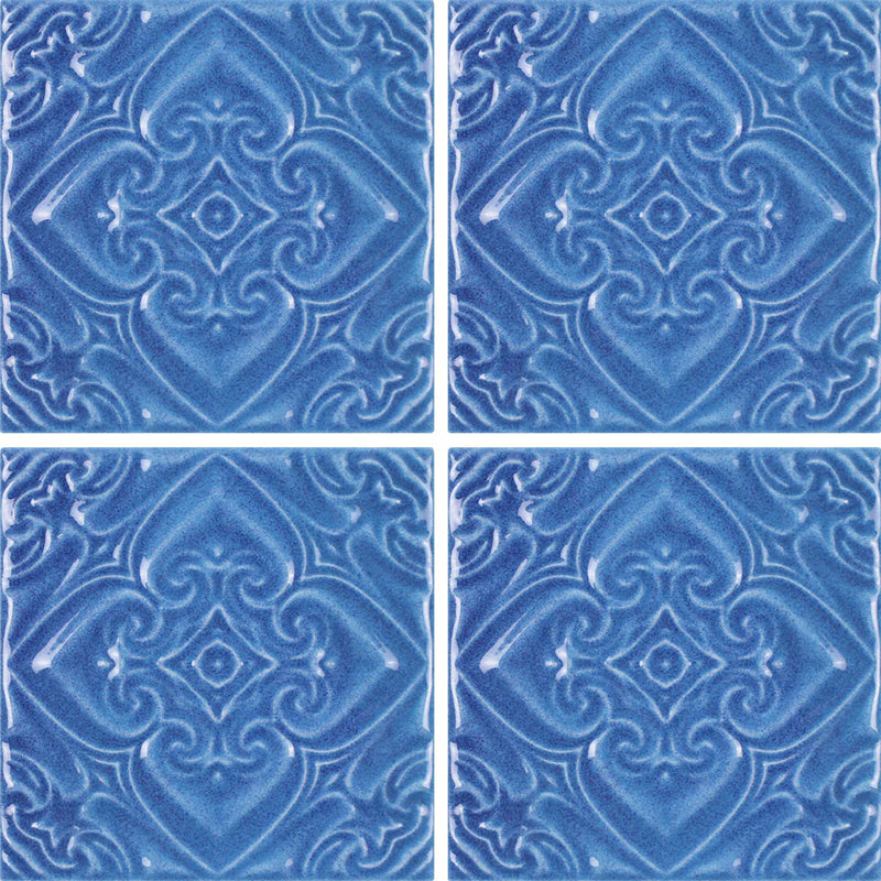 Aquatica Indiano Azzurro Deco Porcelain Pool Tile 6"x6" - Melange Collection
