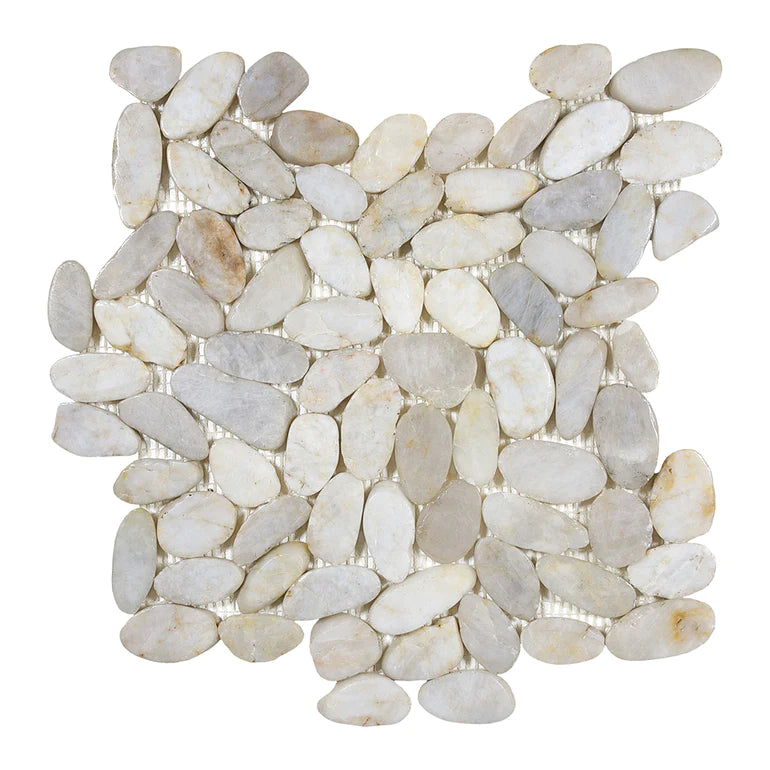 Aquatica Ivory Sliced Pebble Mosaic 11.75"x11.75" - Ocean Stones Sliced Collection