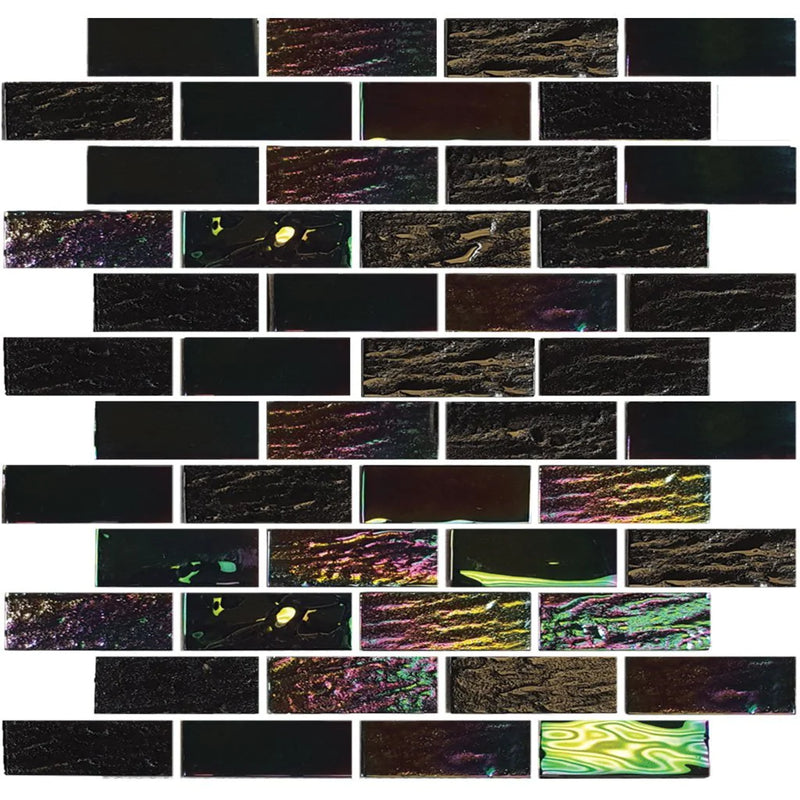 Aquatica Laguna Black 1"x3" Glass Mosaic Tile 11.50"x11.75" - Nautical Collection