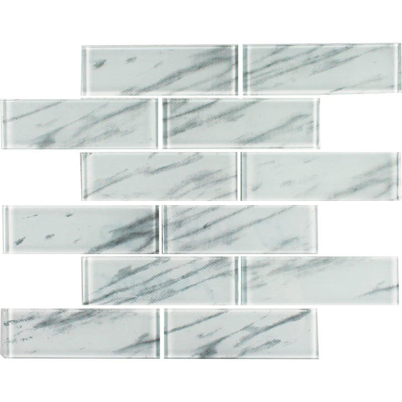 Aquatica Light Calacata 2"x6" Glass Mosaic Tile 11.75"x11.75" - Subway Collection