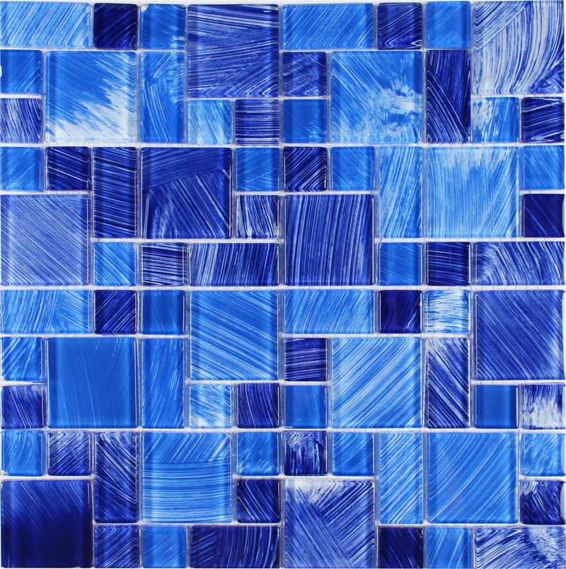 Aquatica Mix Blue Random Glass Mosaic Tile 11.75"x11.75" - Watercolors Collection