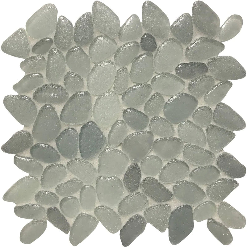 Aquatica Oyster Silver Random Pebble Mosaic 10.5"x10.5" - Liquid Rocks Collection