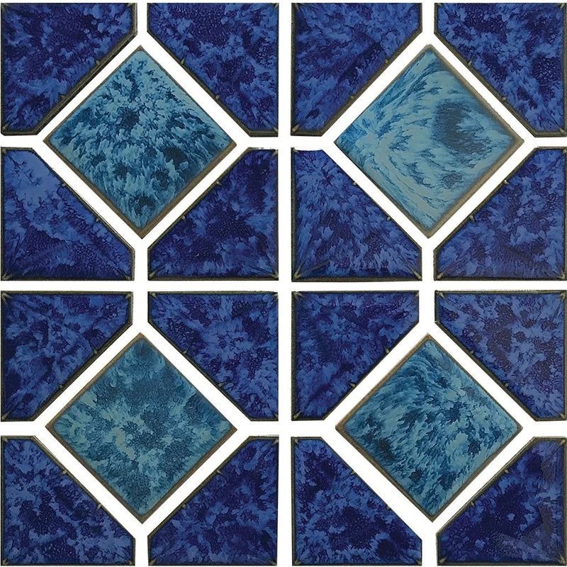 Aquatica Pacific Blue Akron Porcelain Mosaic Tile 12"x12" - Diamond Reflection Collection