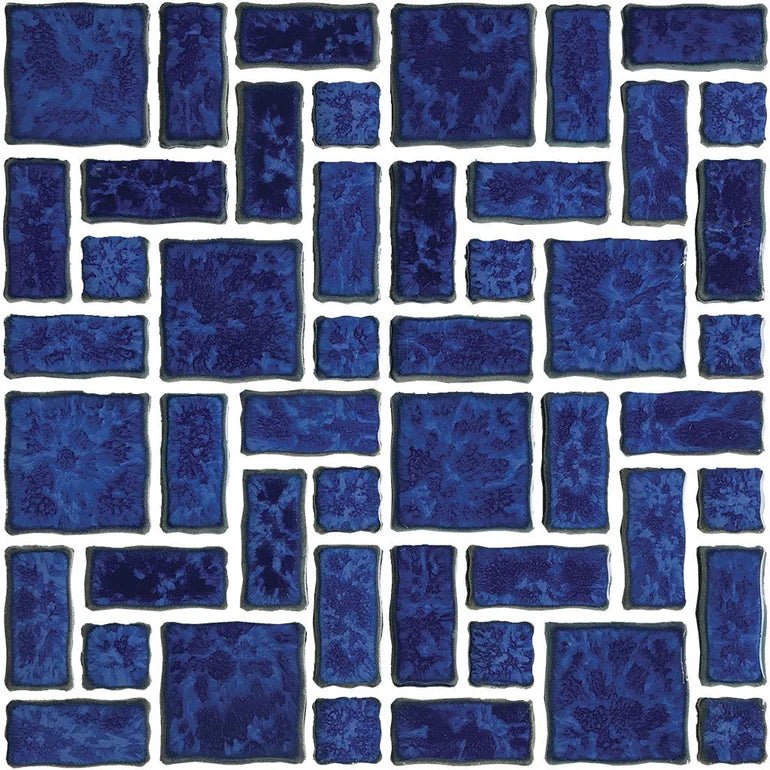 Aquatica Pacific Blue Random Pattern Porcelain Mosaic Pool Tile 12"x12" - Reflection Collection