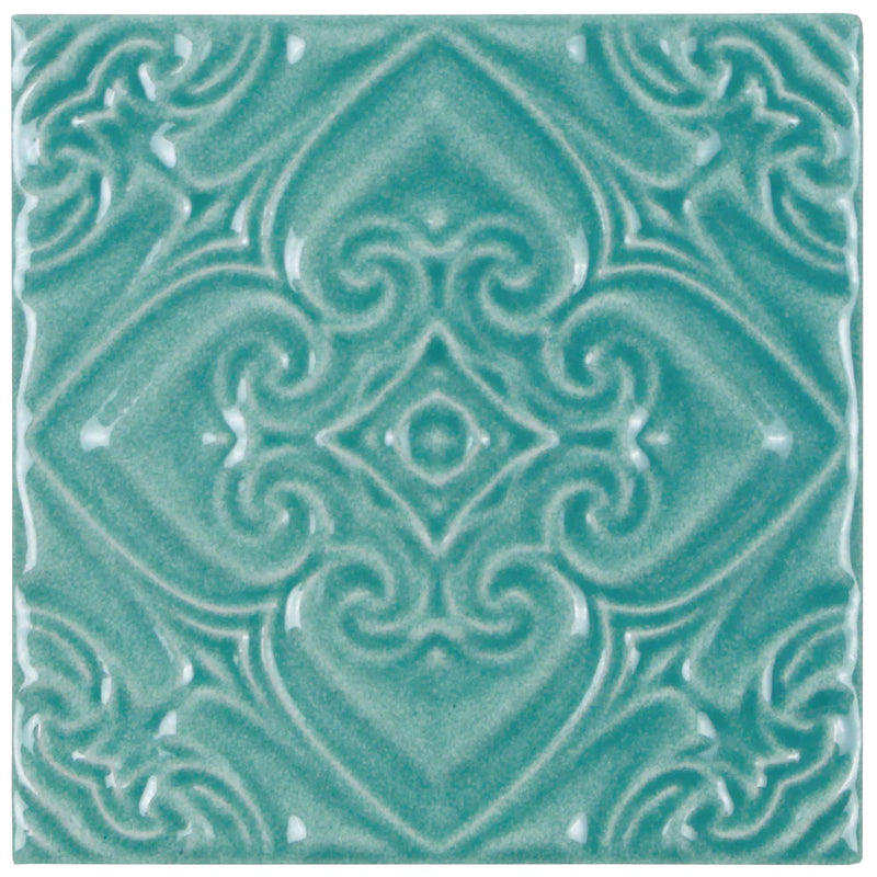 Aquatica Pacifico Acqua Deco Green Porcelain Pool Tile 6"x6" - Melange Collection