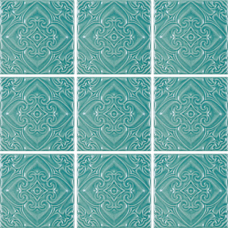 Aquatica Pacifico Acqua Deco Green Porcelain Pool Tile 6"x6" - Melange Collection