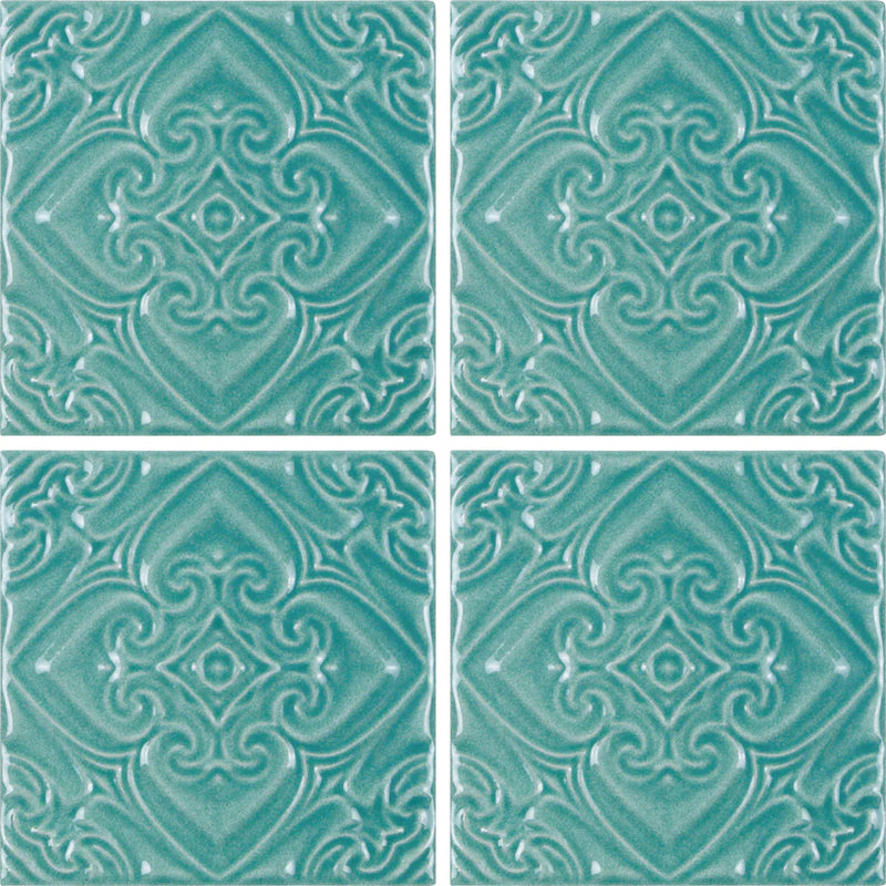 Aquatica Pacifico Acqua Deco Green Porcelain Pool Tile 6"x6" - Melange Collection