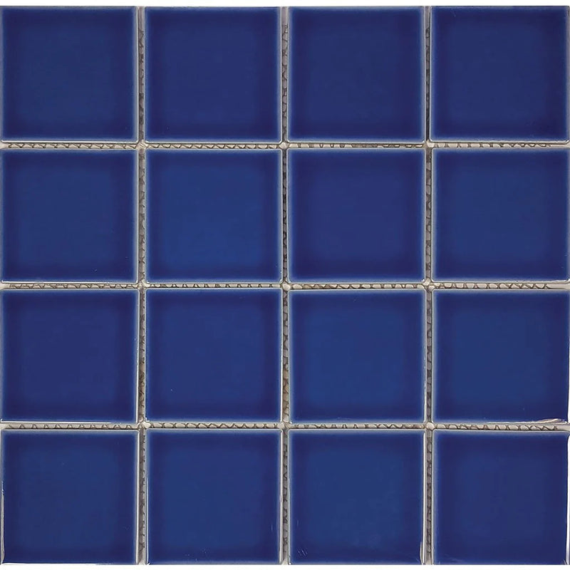 Aquatica Royal Blue 3"x3" Porcelain Mosaic Pool Tile 12"x12" - Harmony Collection