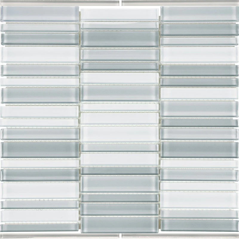 Aquatica Shades of Gray Blend 1"x4" Stacked Glass Mosaic Tile 11.25"x11.75" - Element Collection