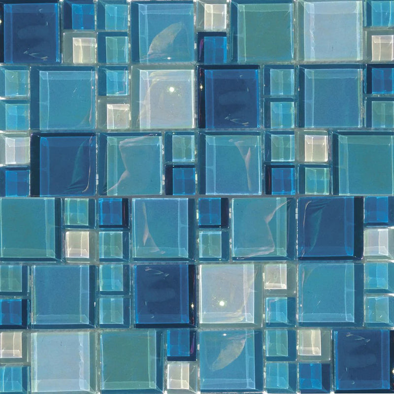 Aquatica Shimmer Random Size Glass Mosaic Tile 12"x12" - Lux Aqua Collection