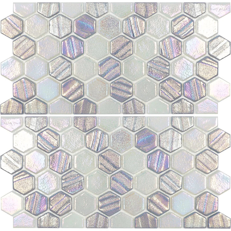 Aquatica Silver 1" Hexagon Waterline Trim Glass Mosaic Tile 12"x11.5" - Illusions Collection
