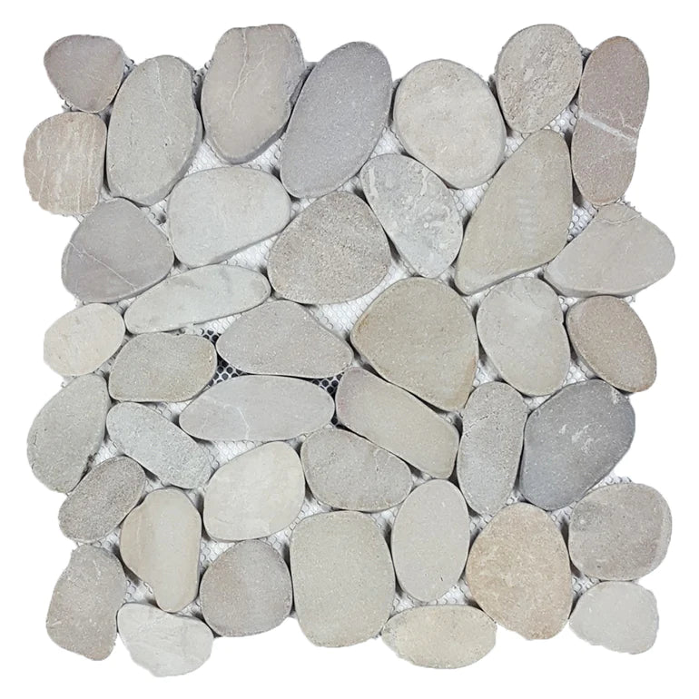 Aquatica Tan Sliced Pebble Mosaic 11"x11" - Ocean Stones Sliced Collection