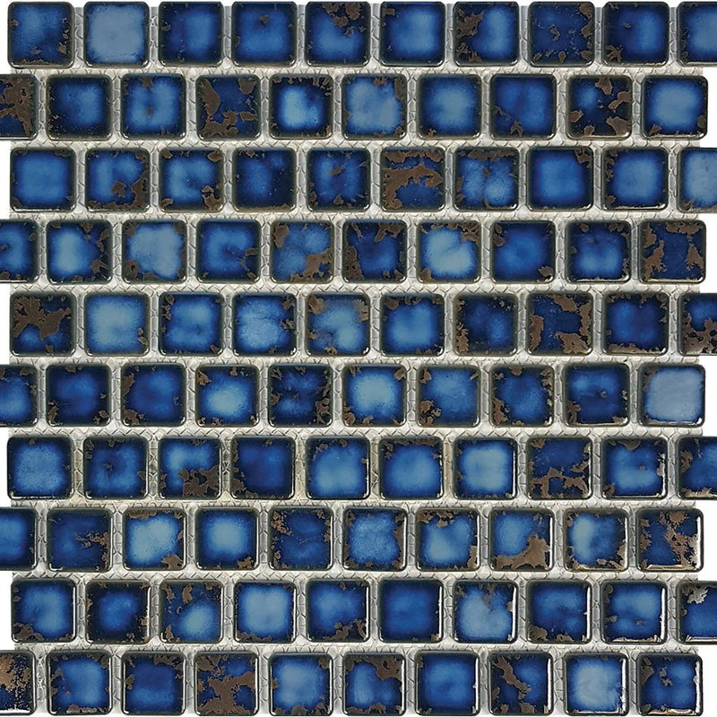 Aquatica Terra Blue 1"x1" Porcelain Mosaic Pool Tile 12"x12" - Harmony Collection