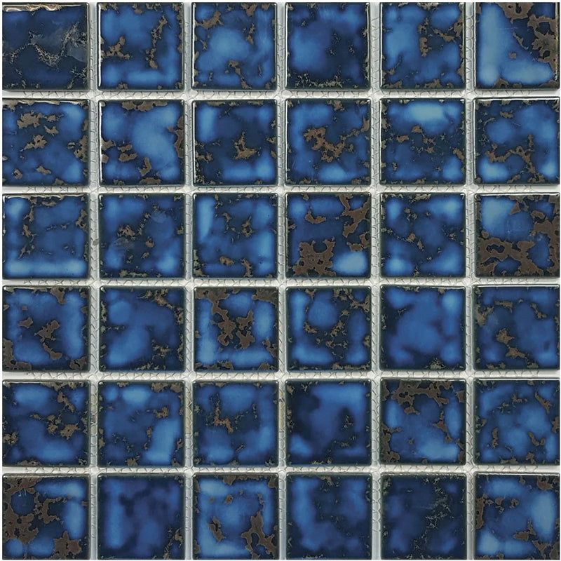 Aquatica Terra Blue 2"x2" Porcelain Mosaic Pool Tile 12.5"x12.5" - Harmony Collection