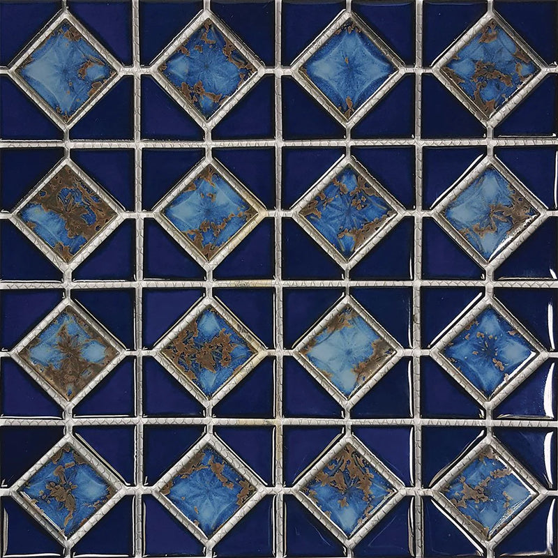Aquatica Terra Blue 6"x6" Porcelain Mosaic Pool Tile 12"x12" - Mini Akron Collection