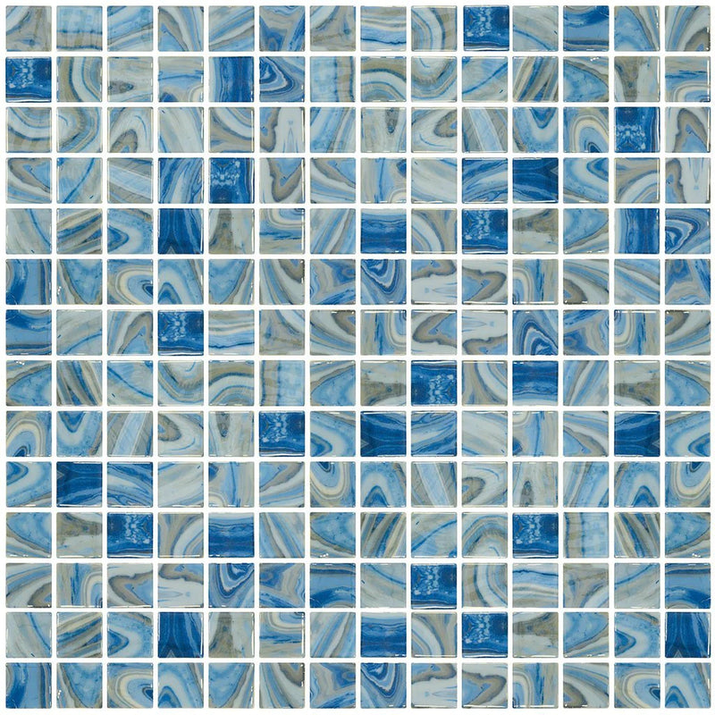 Aquatica Tourmaline 1"x1" Glass Mosaic Tile 12.25"x18.25" - Vanguard Collection