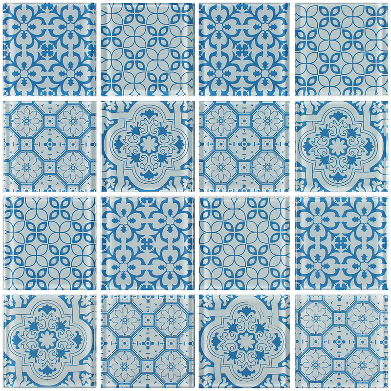 Aquatica Turquoise 3"x3" Glass Mosaic Tile 12"x12" - Patchwork Collection