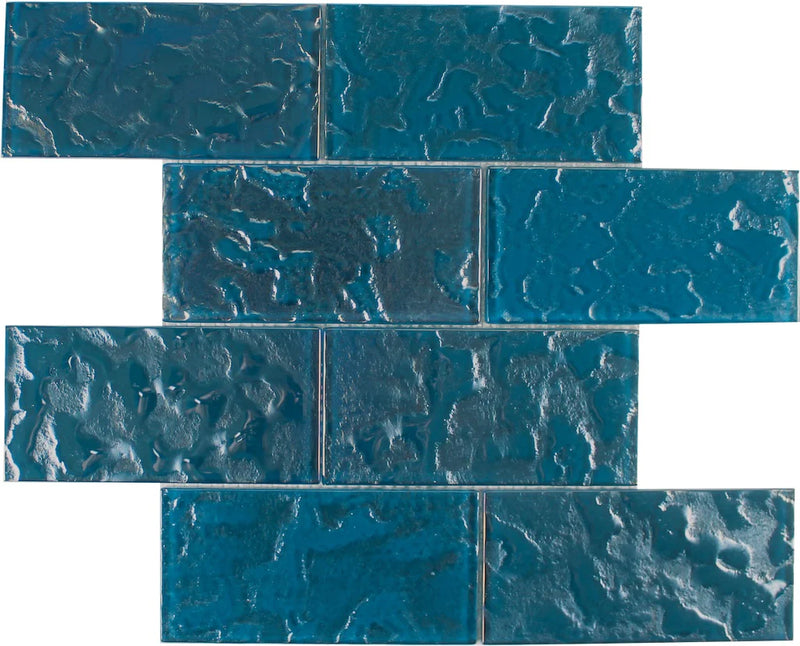 Aquatica Turquoise 3"x6" Glass Mosaic Tile 11.75"x11.75" - Lightwaves Collection