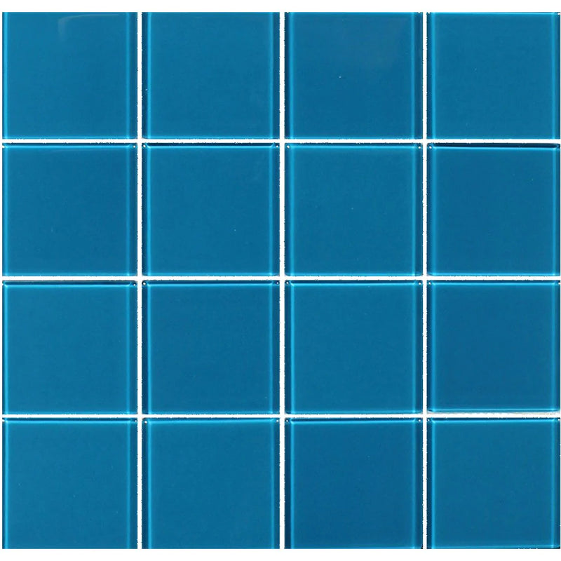 Aquatica Turquoise Solid Glass Mosaic Tile 12"x12" - Crystal Collection