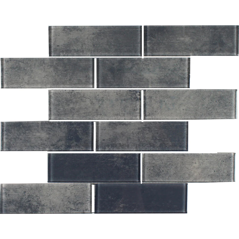 Aquatica Urban Dark Grey 2"x6" Glass Mosaic Tile 11.75"x11.75" - Subway Collection