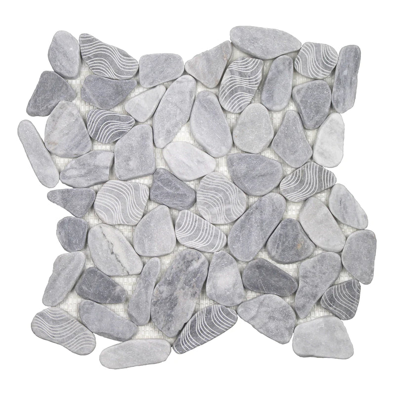 Aquatica Wave Bardiglio Sliced Pebble Mosaic 12"x12" - Ocean Stones Sliced Collection