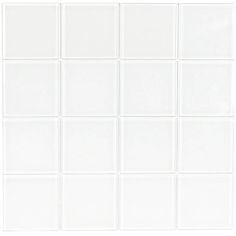 Aquatica White Solid Glass Mosaic Tile 12"x12" - Crystal Collection