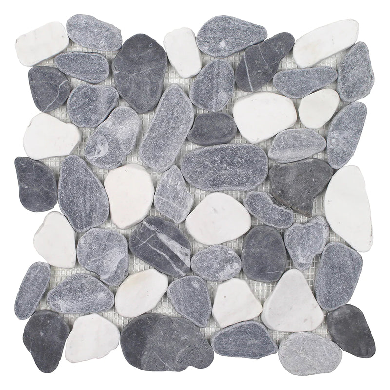 Aquatica White/Blue/Gray Mix Sliced Pebble Mosaic Tile 11.5"x11.5" - Beachstones Collection