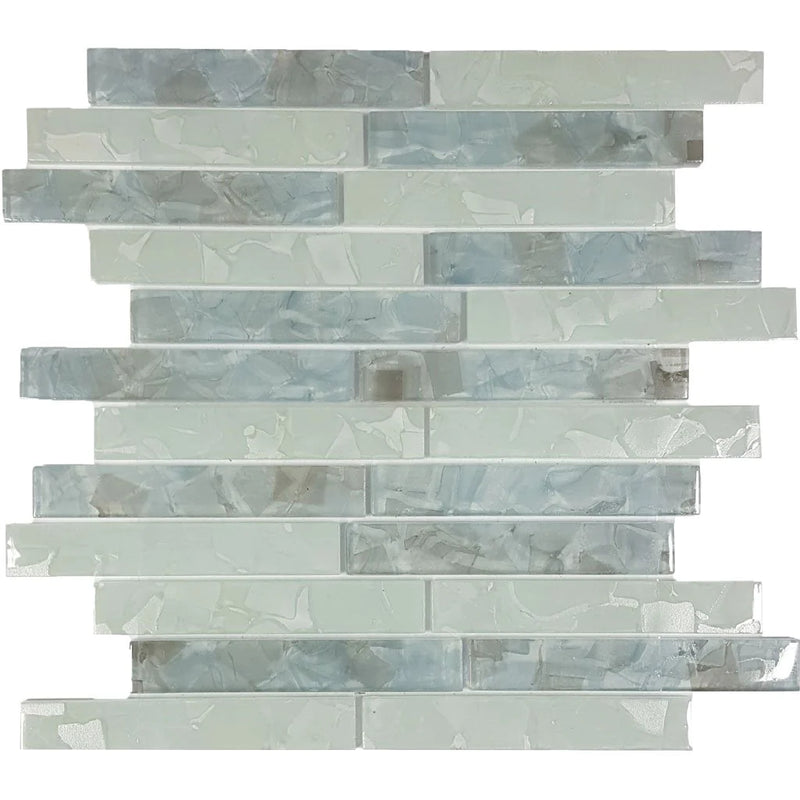 Aquatica Whites Blend 1"x6" Glass Mosaic Tile 11.75"x12" - Flower Glass Collection