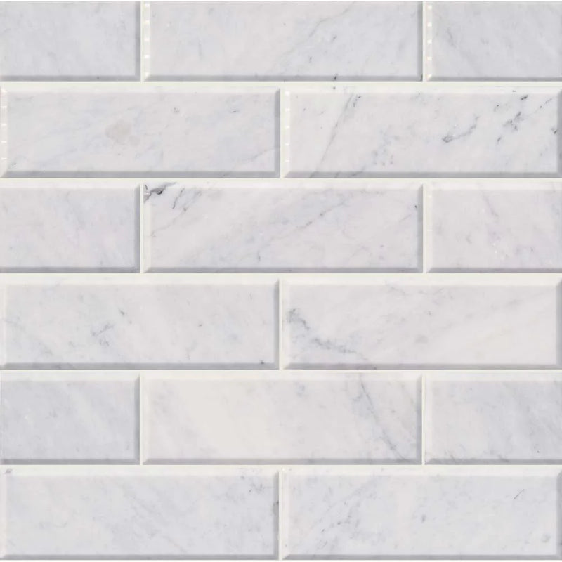 MSI Arabescato Carrara Beveled Honed Marble Wall and Floor Tile 4"x12"