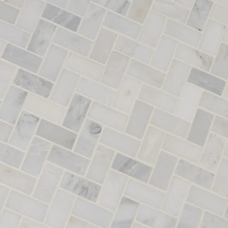 MSI Arabescato Carrara Herringbone Honed Marble Mosaic Tile 11.63"x11.63"