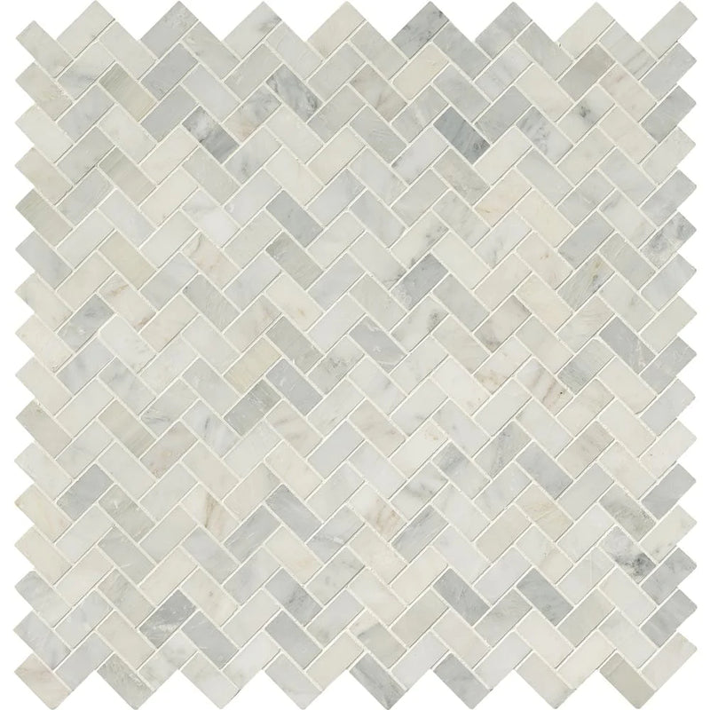 MSI Arabescato Carrara Herringbone Honed Marble Mosaic Tile 11.63"x11.63"