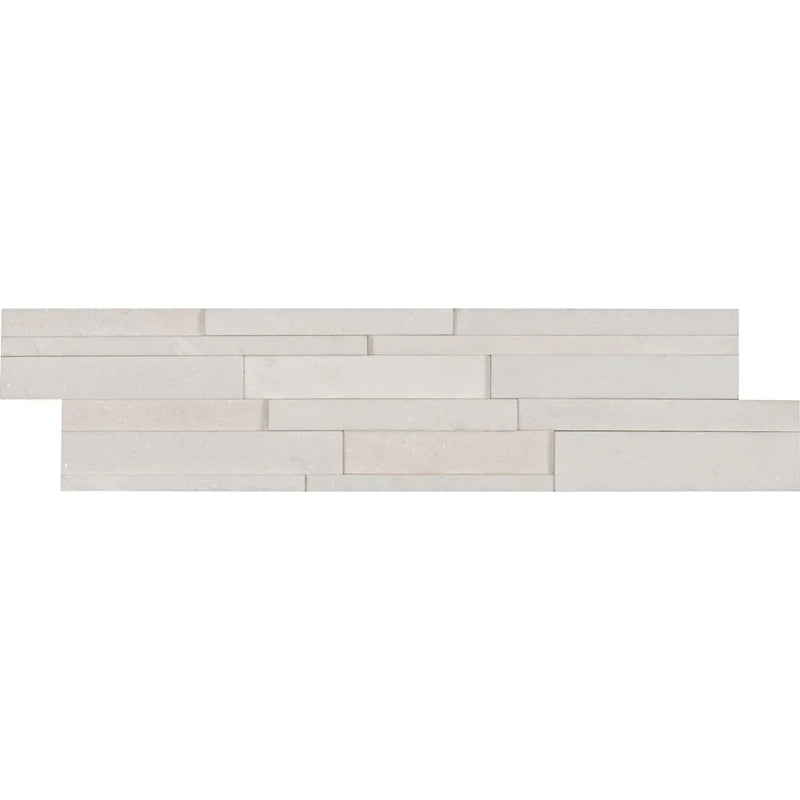 Arctic white 3D ledger panel 6X24 honed marble wall tile LPNLMARCWHI624 3DH product shot multiple tiles close up view