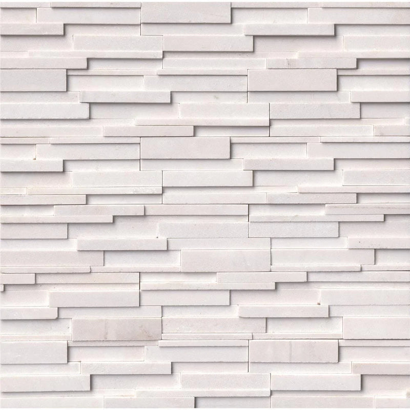 Arctic white 3D ledger panel 6X24 honed marble wall tile LPNLMARCWHI624 3DH product shot multiple tiles top view