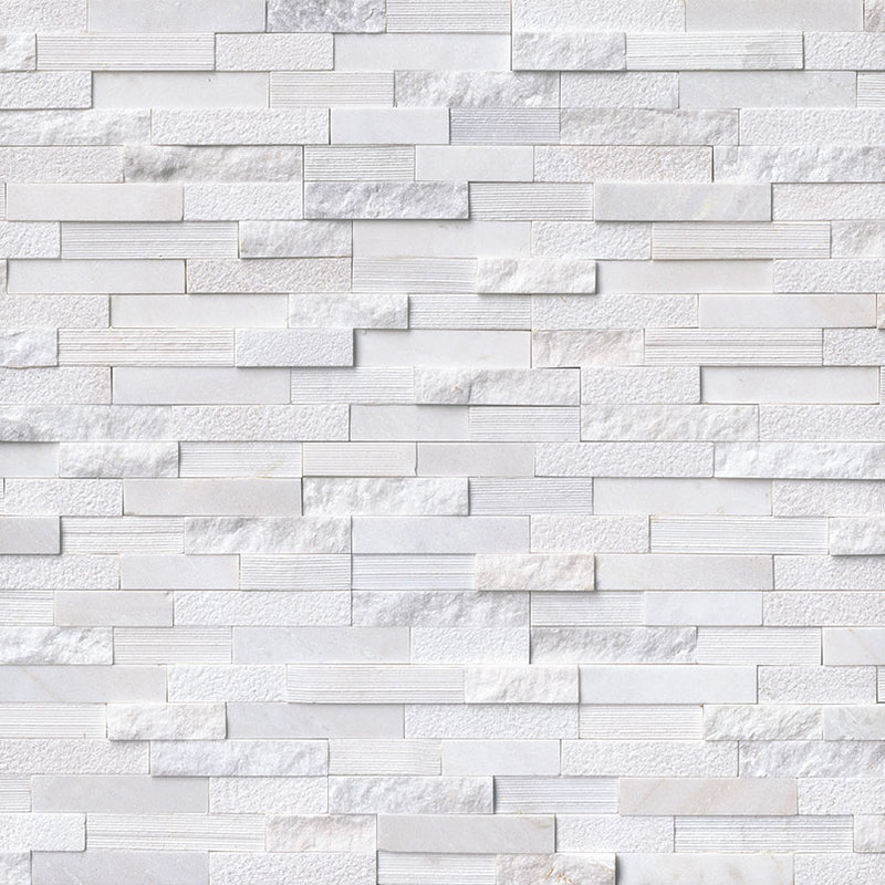 Arctic white ledger corner 6x18 multi marble wall tile LPNLMARCWHI618COR MULTI product shot room view