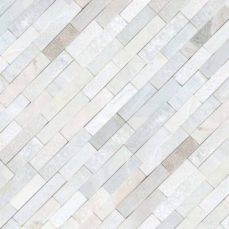 Arctic white ledger panel 6x24 multi finish marble wall tile LPNLMARCWHI624 MULTI product shot angle view