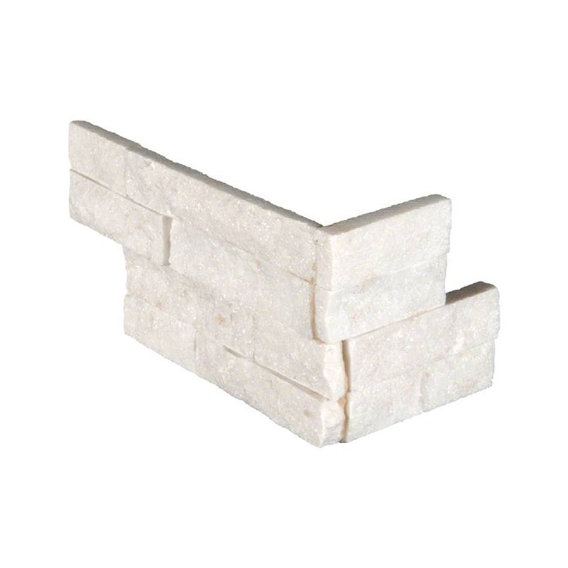 Arctic white splitface ledger corner 6X18 natural marble wall tile LPNLQARCWHI618COR product shot multiple tiles close up view