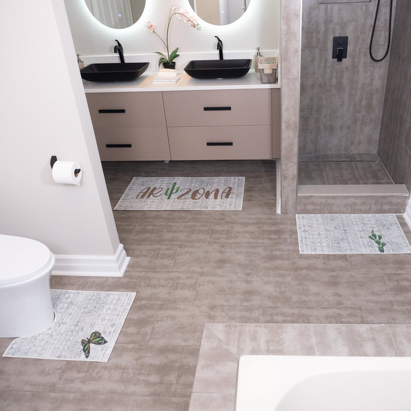 US States Arizona Design 3 Piece Bathroom Rugs Set |Gray