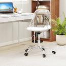 Armless Rolling Office Chair with Swivel Seat and PU Leather Cushion-Clear