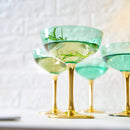 Colored Coupe Art Deco Glasses, Gold | Set of 4 | 8 oz (Green)