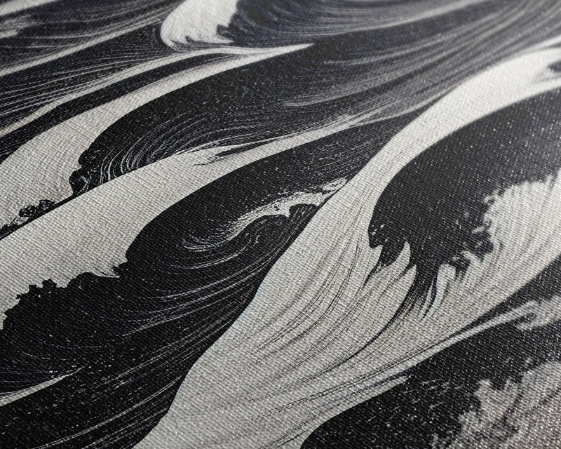 Black and White Tidal Waves, Japanese Style Art, Framed Canvas Print, Ready To Hang Framed Wall Art, Living Room Wall Decor