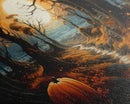 Halloween Wall Decor, Spooky Art Print, Pumpkin Decor, Canvas Print, Wall Hanging, Panoramic Art, Farmhouse Wall Art, Ranch House Decor