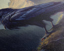 Portrait of a raven in the mountains, crow art, framed canvas print, framed wall art