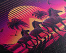 Zebra running through the plains, synthwave art, framed canvas print, framed wall art