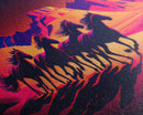 Wild Arabian Horses - Vibrant synthwave nature art, framed canvas print
