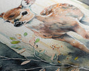 Watercolor portrait of a deer fawn, framed canvas print