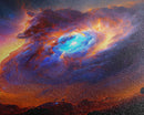 Colorful Nebula in Deep Space, Framed canvas print, retrowave watercolor space art